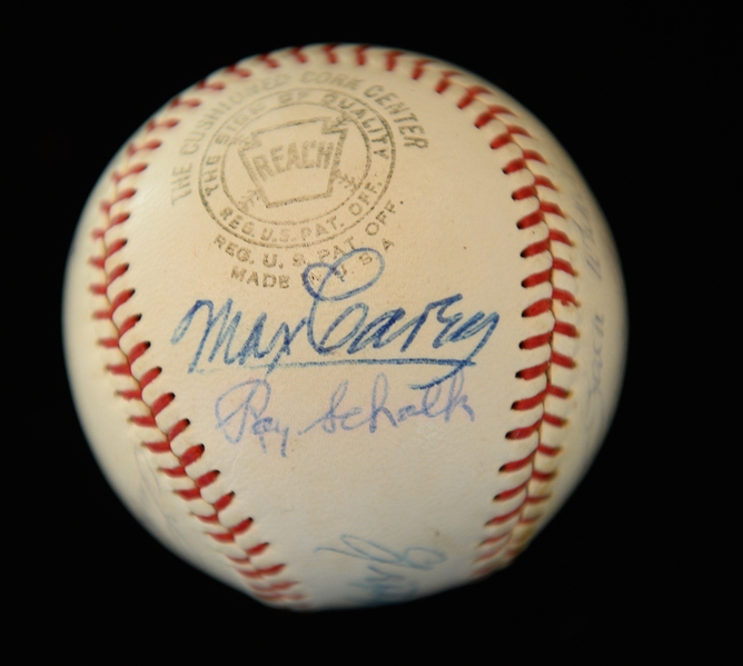 Official AL Joe Cronin Baseball Signed By (12) HOFers w. Pie Traynor, C. Gehringer, Grove, Cronin, Z. Wheat, H. Manush, G. Hartnett, S. Rice, M. Carey, Schalk, Roush