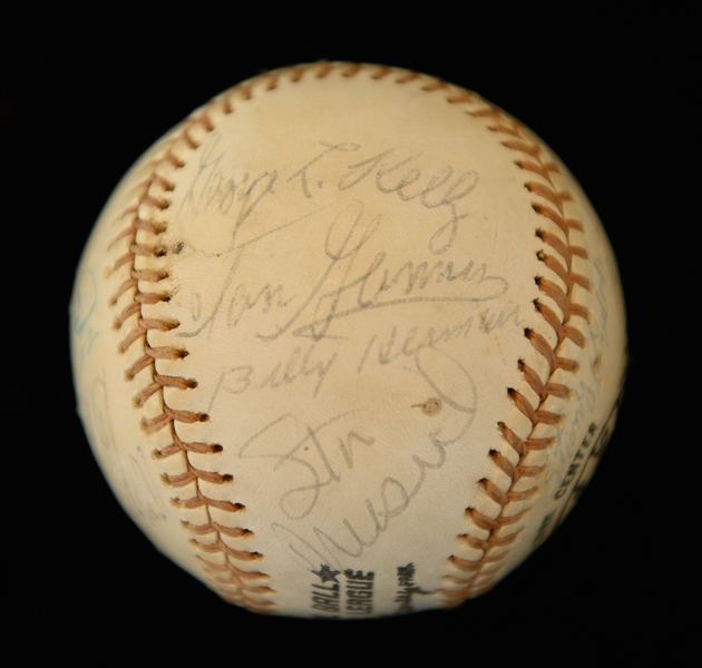 Official NL C. Feeney Baseball Signed By (15) w. L. Waner, Roush, Conlon, Musial, B. Herman, George L. Kelly, B. Leonard, Averill, Berra, Feller, Kiner, Covaleski, B. Terry (Full JSA LOA)