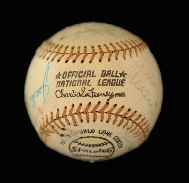Official NL C. Feeney Baseball Signed By (15) w. L. Waner, Roush, Conlon, Musial, B. Herman, George L. Kelly, B. Leonard, Averill, Berra, Feller, Kiner, Covaleski, B. Terry (Full JSA LOA)