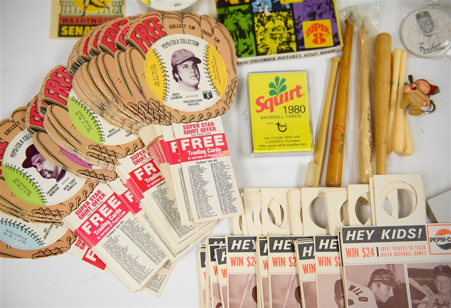 Miscellanious Baseball Memorabilia Lot w. 1968 MLB Thermos, Vintage Games, 1976 Islay's Coaster Set, 1970 World of Sports 8mm Home Movie 