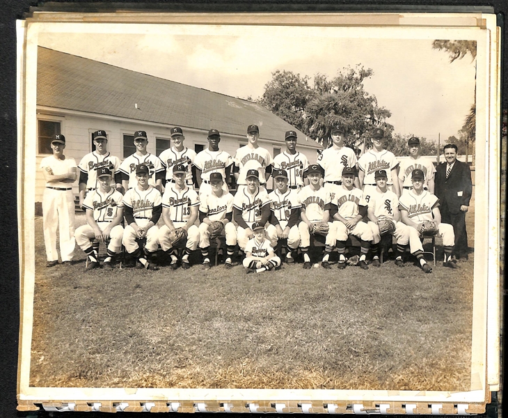 Lefty Miller's (Braves Bat Boy) Original Braves Autograph Album & 10 Wire Photos & 2x3 Photo of Miller w. Aaron (JSA Auction Letter)