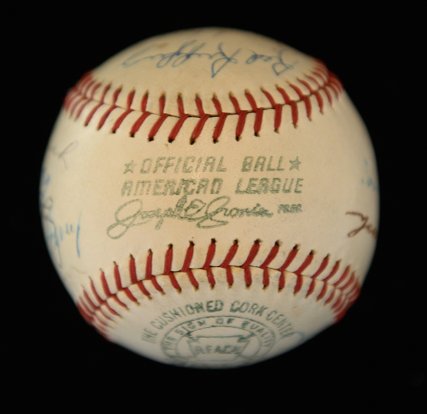 Official AL Joe Cronin Signed Baseball (18 Signatures) - Mostly HOFers - w. Joe DiMaggio, Pie Traynor, Max Carey, Grove, Ruffing, Schalk, Wheat, Stengel, Manush, Gomez, Cronin, + - Full JSA LOA
