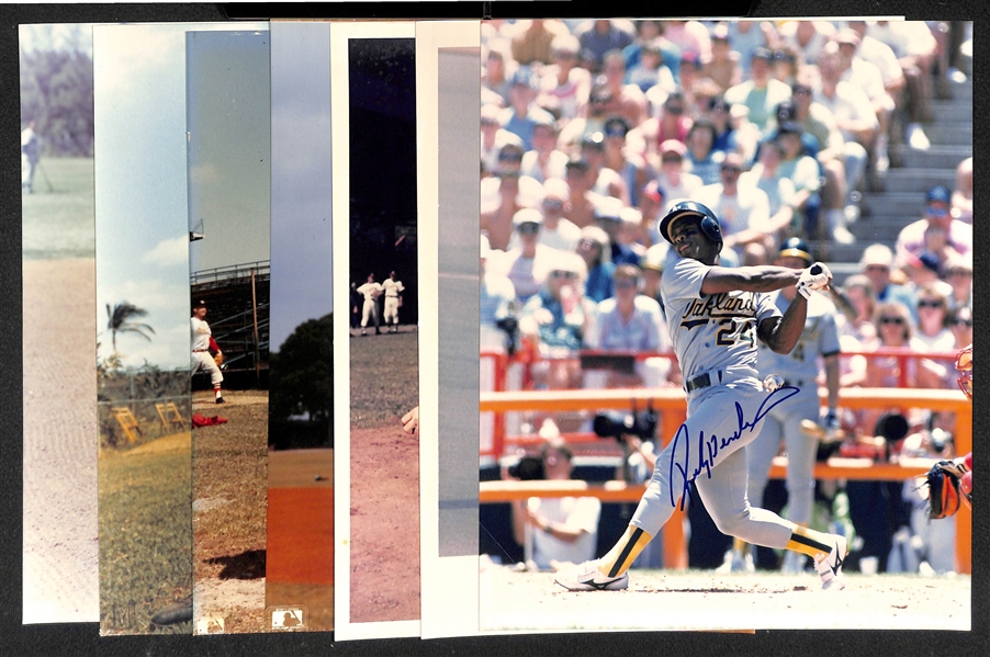 Lot of (7) Baseball Autographed 8x10 Photos - R. Henderson, Mattingly, Spahn, Drysdale, Musial, B. Robinson, & Pee Wee Reese (JSA Auction Letter)