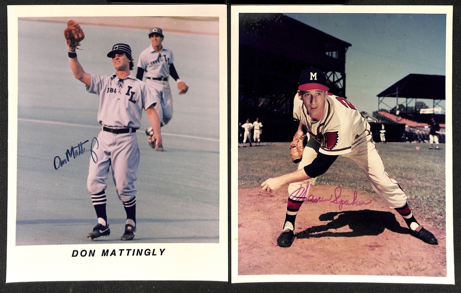 Lot of (7) Baseball Autographed 8x10 Photos - R. Henderson, Mattingly, Spahn, Drysdale, Musial, B. Robinson, & Pee Wee Reese (JSA Auction Letter)