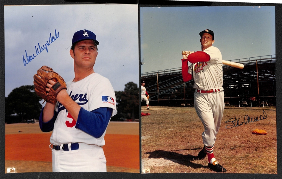 Lot of (7) Baseball Autographed 8x10 Photos - R. Henderson, Mattingly, Spahn, Drysdale, Musial, B. Robinson, & Pee Wee Reese (JSA Auction Letter)