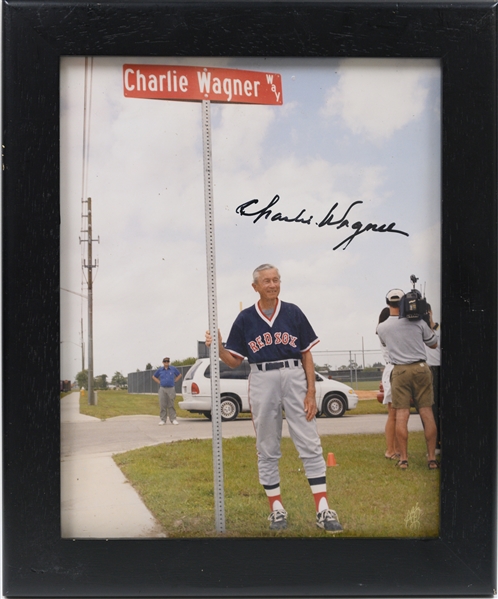(8) Signed Items From Broadway Charlie Wagner's Estate, Inc. Carlton Fisk (Sympathy Card), Harry Kalas (Sympathy Card), Boo Ferriss (Letter), & Charlie Wagner Autographs (JSA Auction Letter)