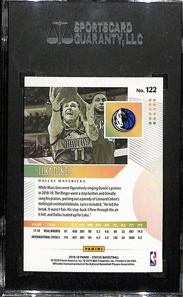 2018-19 Panini Status Luka Doncic #122 (Orange Short Print) Rookie Card Graded SGC 10 Gem Mint
