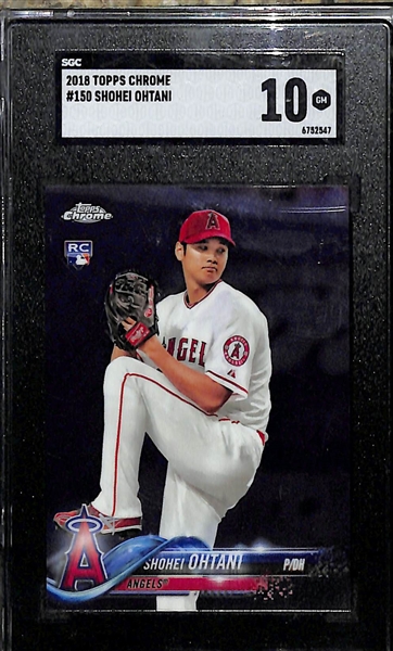 (2) Shohei Ohtani Rookie Cards w. 2018 Topps Chrome #150 (SGC 10) and 2018 Topps Chrome Update #HMT1 (PSA 9)