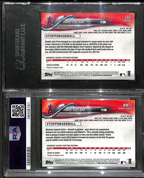 (2) Shohei Ohtani Rookie Cards w. 2018 Topps Chrome #150 (SGC 10) and 2018 Topps Chrome Update #HMT1 (PSA 9)