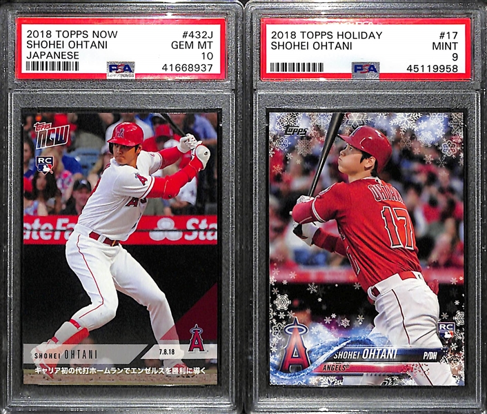 (2) Shohei Ohtani Rookie Cards w. 2018 Topps Now Japanese #432J (PSA 10) and 2018 Topps Holiday #17 (PSA 9)