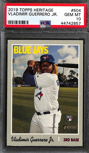 (3) Gem MInt 2019 Vladimir Guerrero Jr. Topps Heritage Rookie Cards (#504) - All Graded Gem Mint (Two are PSA 10, One is BGS 9.5)