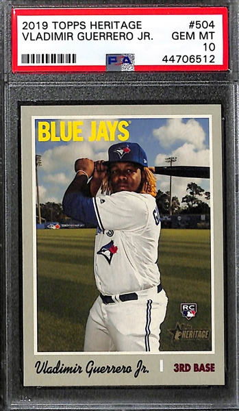 (3) Gem MInt 2019 Vladimir Guerrero Jr. Topps Heritage Rookie Cards (#504) - All Graded Gem Mint (Two are PSA 10, One is BGS 9.5)