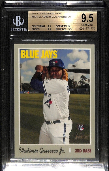 (3) Gem MInt 2019 Vladimir Guerrero Jr. Topps Heritage Rookie Cards (#504) - All Graded Gem Mint (Two are PSA 10, One is BGS 9.5)
