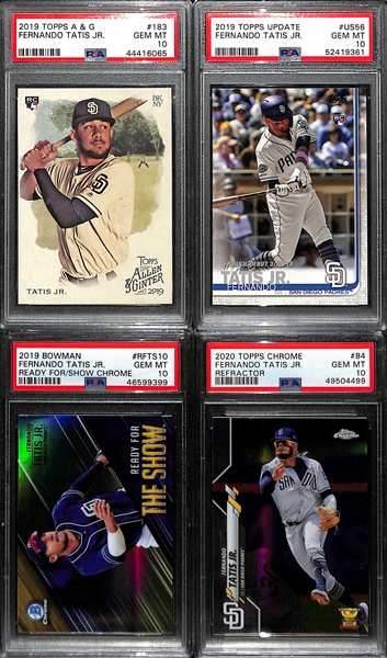(4) Graded Fernando Tatis PSA 10 Cards - 2019 Allen & Ginter Rookie , 2019 Topps Update Rookie, 2019 B. Chrome Ready for the Show, 2020 T. Chrome Refractor