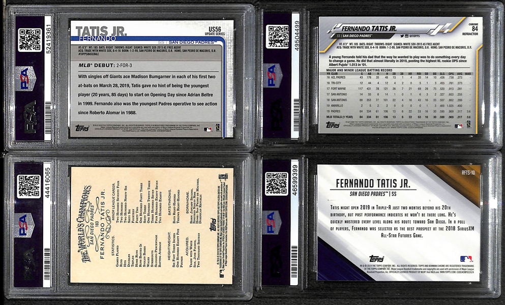 (4) Graded Fernando Tatis PSA 10 Cards - 2019 Allen & Ginter Rookie , 2019 Topps Update Rookie, 2019 B. Chrome Ready for the Show, 2020 T. Chrome Refractor