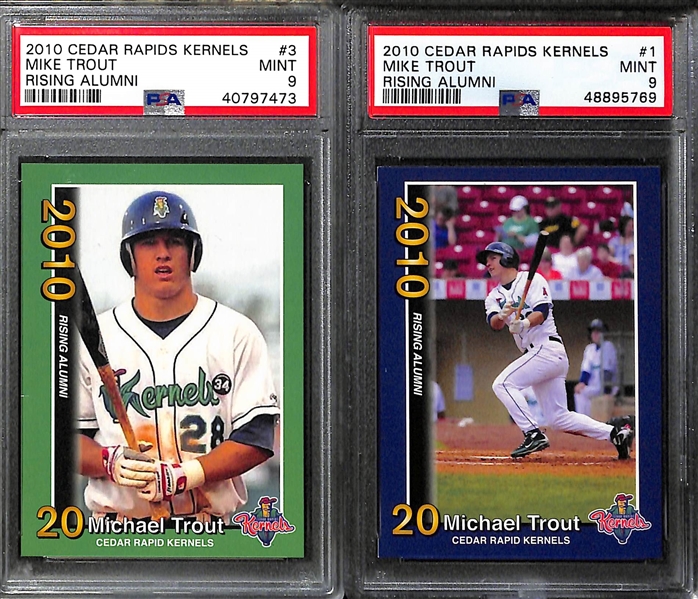 Lot of (5) Mike Trout Cards - Inc. 4 PSA Graded Rookies from 2010 (3 Cedar Rapids PSA 9 Cards, 2010 Obak National Promo PSA 9)