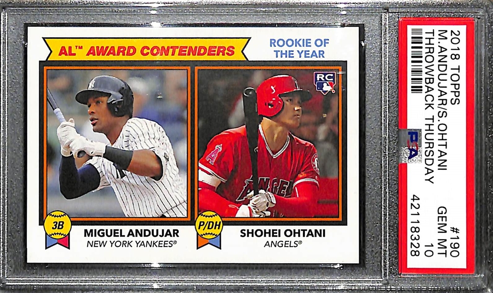 (2) 2018 Shohei Ohtani PSA 10 Rookies, w. Topps Throwback Thursday Ohtani/Andujar & Topps Update US153 with Ichiro