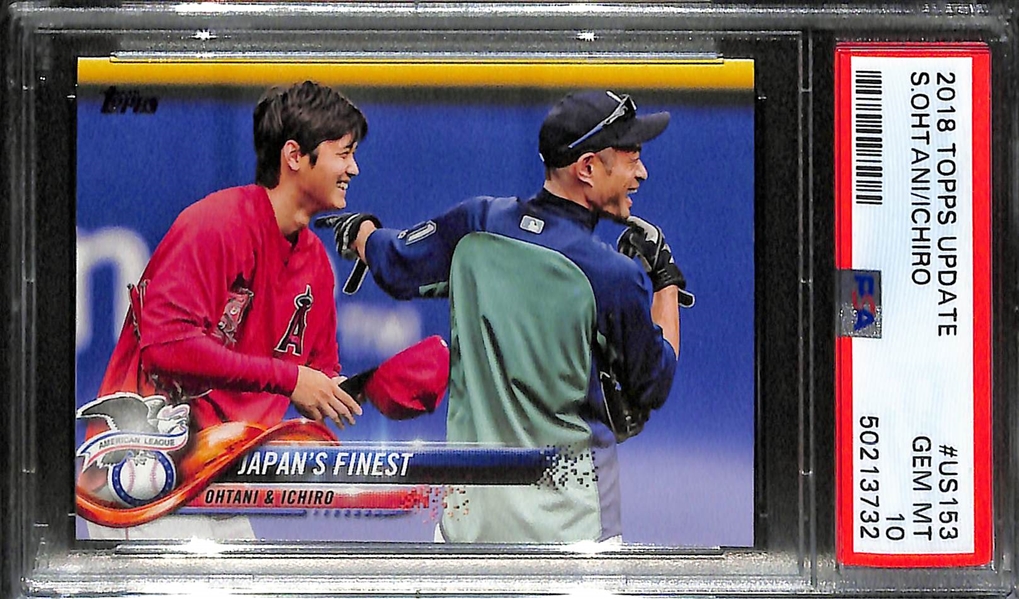 (2) 2018 Shohei Ohtani PSA 10 Rookies, w. Topps Throwback Thursday Ohtani/Andujar & Topps Update US153 with Ichiro