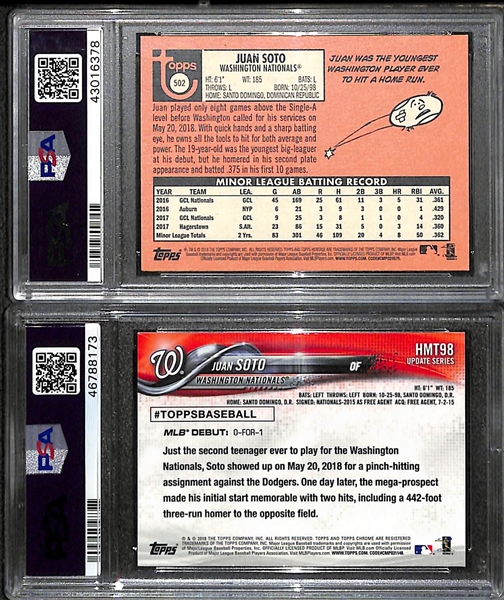 (2) Juan Soto PSA 10 Rookies, Inc. 2018 Topps Heritage #502 & 2018 Topps Chrome Update Rookie Debut HMT98