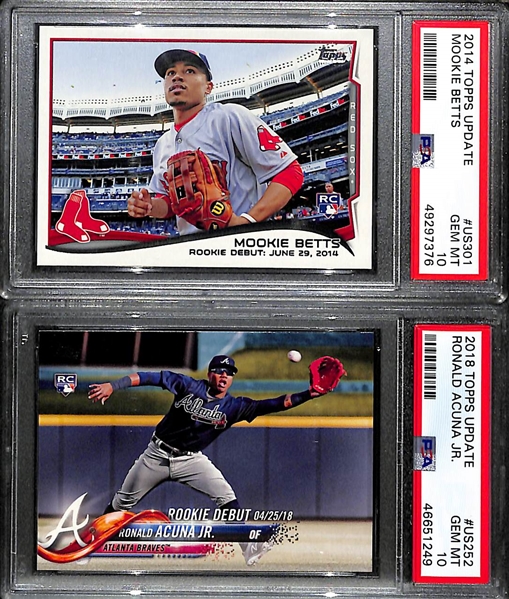 2014 Topps Update Mookie Betts Rookie #US301 (PSA 10) & 2018 Topps Chrome Update Rookie #US252 (PSA 10) 