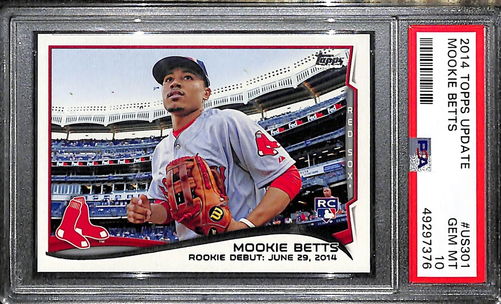 2014 Topps Update Mookie Betts Rookie #US301 (PSA 10) & 2018 Topps Chrome Update Rookie #US252 (PSA 10) 