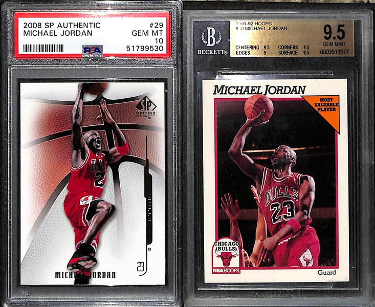 Michael Jordan Gem Mint Graded Lot - 2008 SP Authentic #29 (PSA 10), 1991 Hoops #30 BGS 9.5