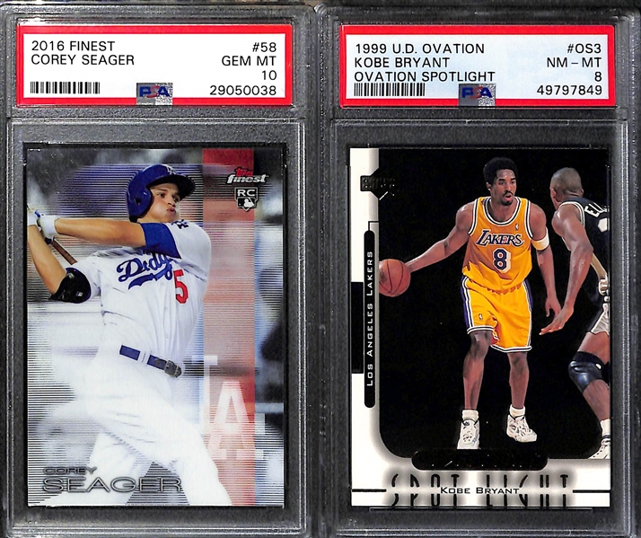 (7) PSA Graded Cards w. 2019 Prizm Kobe Bryant Widescreen #1 (PSA 10) & 2016 Finest Corey Seager Rookie (PSA 10)