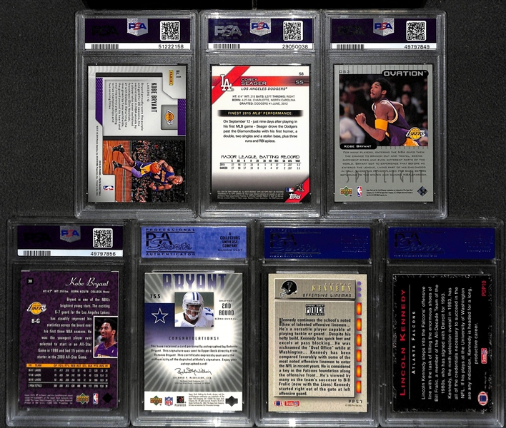 (7) PSA Graded Cards w. 2019 Prizm Kobe Bryant Widescreen #1 (PSA 10) & 2016 Finest Corey Seager Rookie (PSA 10)