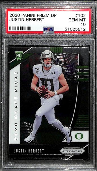 (2) 2020 Justin Herbert Prizm Draft Rookies #102 (One is a Silver Prizm Short Print) - Both Graded PSA 10