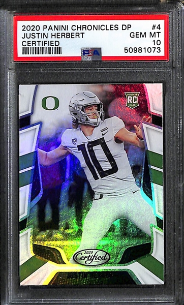 (4) 2020 Panini Justin Herbert PSA 10 Rookie Cards - (2) Mosaic Debut #263, Legacy #150, Chronicles Draft Certified #4