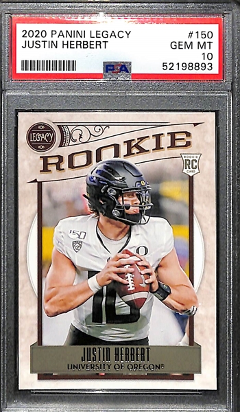 (4) 2020 Panini Justin Herbert PSA 10 Rookie Cards - (2) Mosaic Debut #263, Legacy #150, Chronicles Draft Certified #4