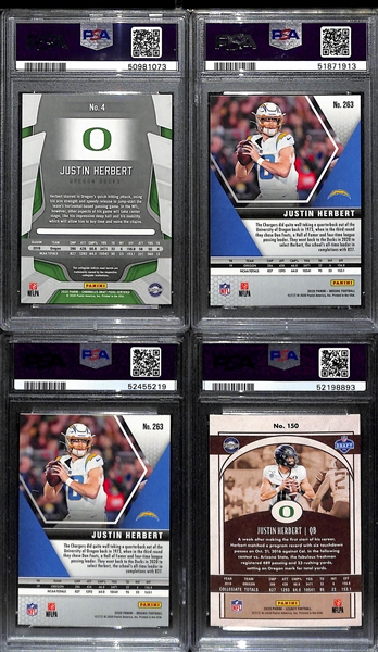 (4) 2020 Panini Justin Herbert PSA 10 Rookie Cards - (2) Mosaic Debut #263, Legacy #150, Chronicles Draft Certified #4