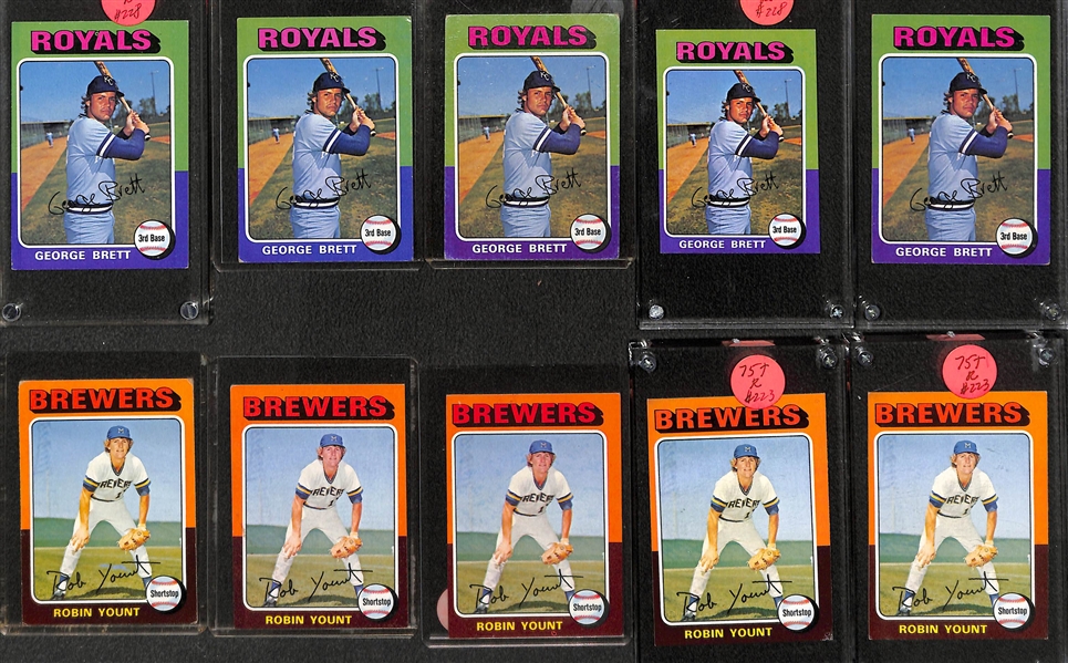 1975 Topps Rookie Lot with (5) George Brett and (5) Robin Yount