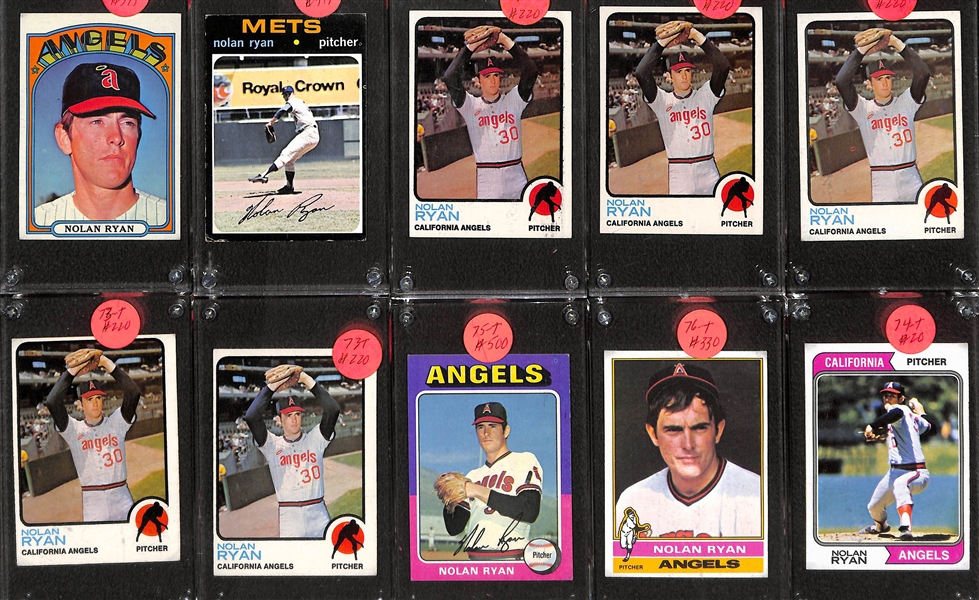 Lot of (10) 1970s Topps Nolan Ryan Baseball Cards