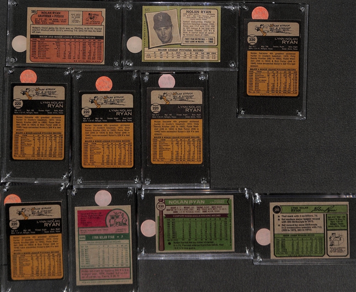 Lot of (10) 1970s Topps Nolan Ryan Baseball Cards