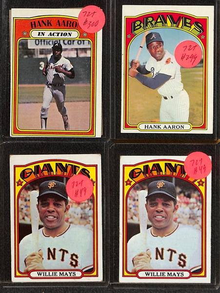 Lot of (150+) 1972 Topps Baseball Cards Feat. (6) Carlton Fisk Rookies, and Many Stars Such as Aaron, Clemente and More