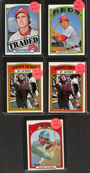 Lot of (150+) 1972 Topps Baseball Cards Feat. (6) Carlton Fisk Rookies, and Many Stars Such as Aaron, Clemente and More