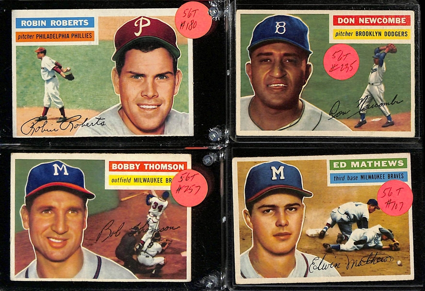 Lot of (200+) 1956 Topps Baseball Cards w. Feller, Killebrew, Reese, Hodges, Slaughter, Aparicio and More 