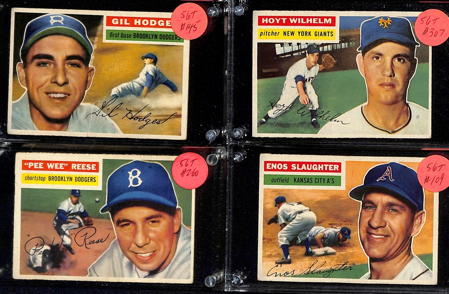 Lot of (200+) 1956 Topps Baseball Cards w. Feller, Killebrew, Reese, Hodges, Slaughter, Aparicio and More 