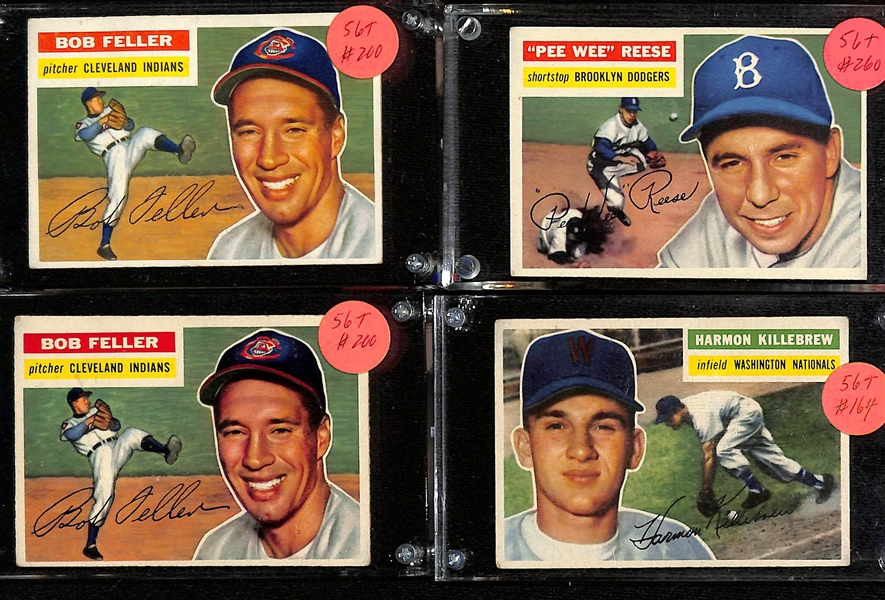 Lot of (200+) 1956 Topps Baseball Cards w. Feller, Killebrew, Reese, Hodges, Slaughter, Aparicio and More 