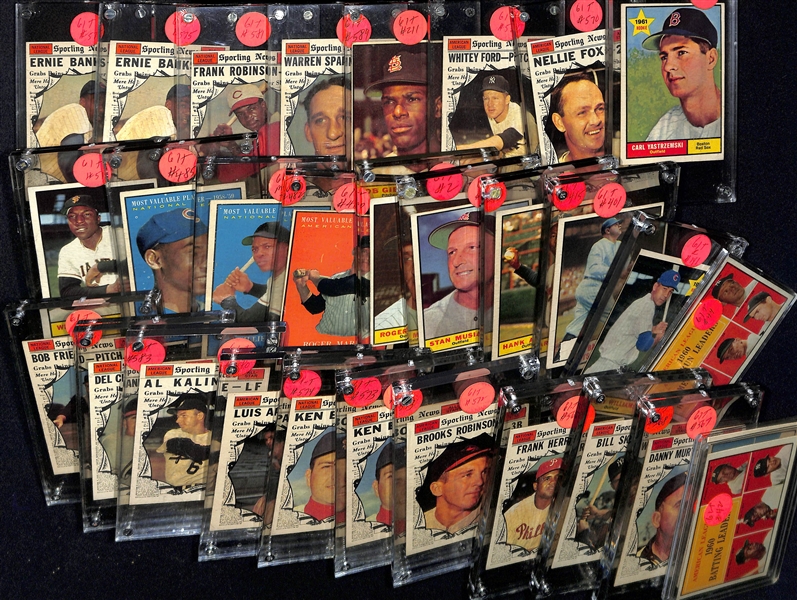 Lot of (30) 1961 Topps Baseball w. Maris, Musial, Aaron, Mays, Banks, Billy Williams Rookie and Many More