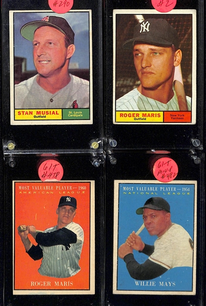 Lot of (30) 1961 Topps Baseball w. Maris, Musial, Aaron, Mays, Banks, Billy Williams Rookie and Many More
