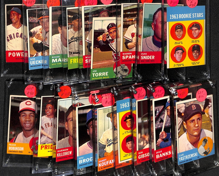 Lot of (18) 1963 Topps Baseball w. Banks, Mays, Gibson, Maris, and More!