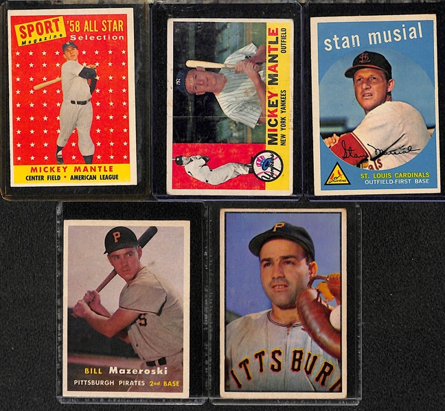 Lot of (5) Vintage Baseball Cards 1953-1960 w. 1960 Topps Mickey Mantle
