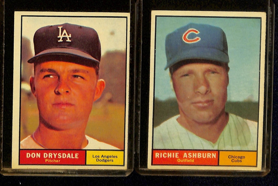 Lot of (65) 1961 Topps Baseball Cards w. Billy Williams & Ron Santo Rookie Cards