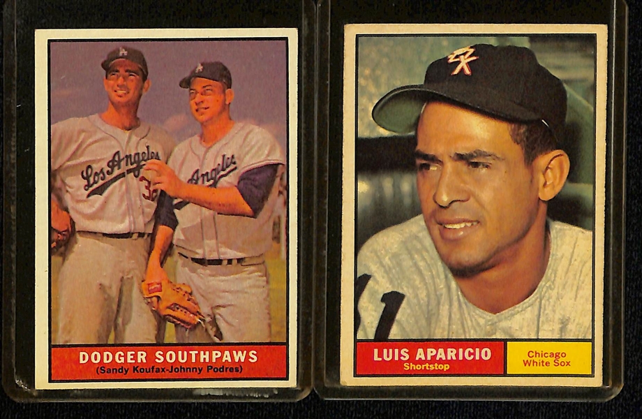 Lot of (65) 1961 Topps Baseball Cards w. Billy Williams & Ron Santo Rookie Cards