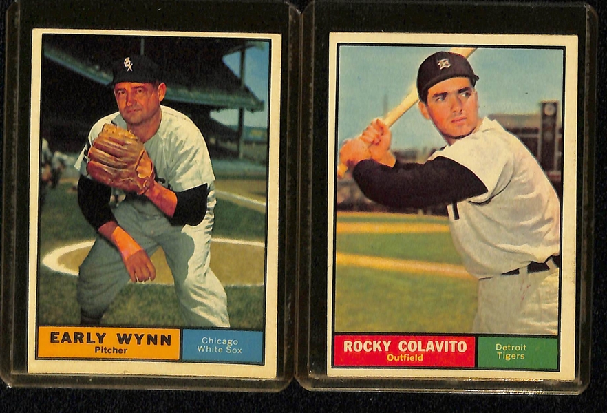Lot of (65) 1961 Topps Baseball Cards w. Billy Williams & Ron Santo Rookie Cards