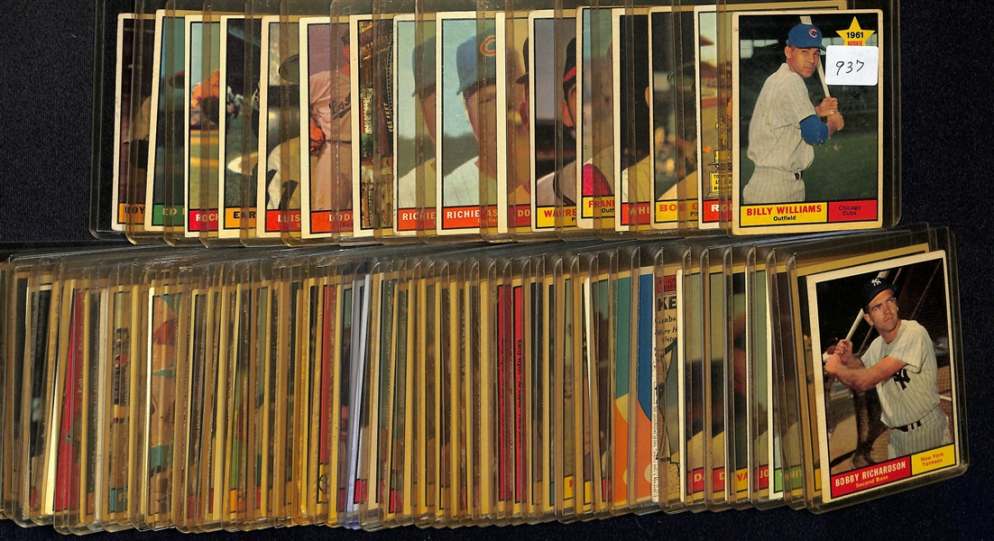 Lot of (65) 1961 Topps Baseball Cards w. Billy Williams & Ron Santo Rookie Cards