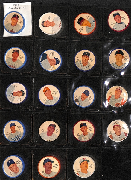 Lot of (24) 1962-63 Salada Coins, (100+) 1964 Topps Coins, & (200+) 1971 Topps Coins w. 1962 Sandy Koufax Salada