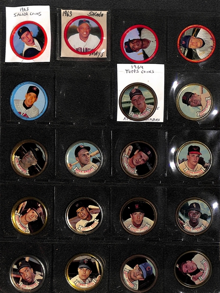 Lot of (24) 1962-63 Salada Coins, (100+) 1964 Topps Coins, & (200+) 1971 Topps Coins w. 1962 Sandy Koufax Salada